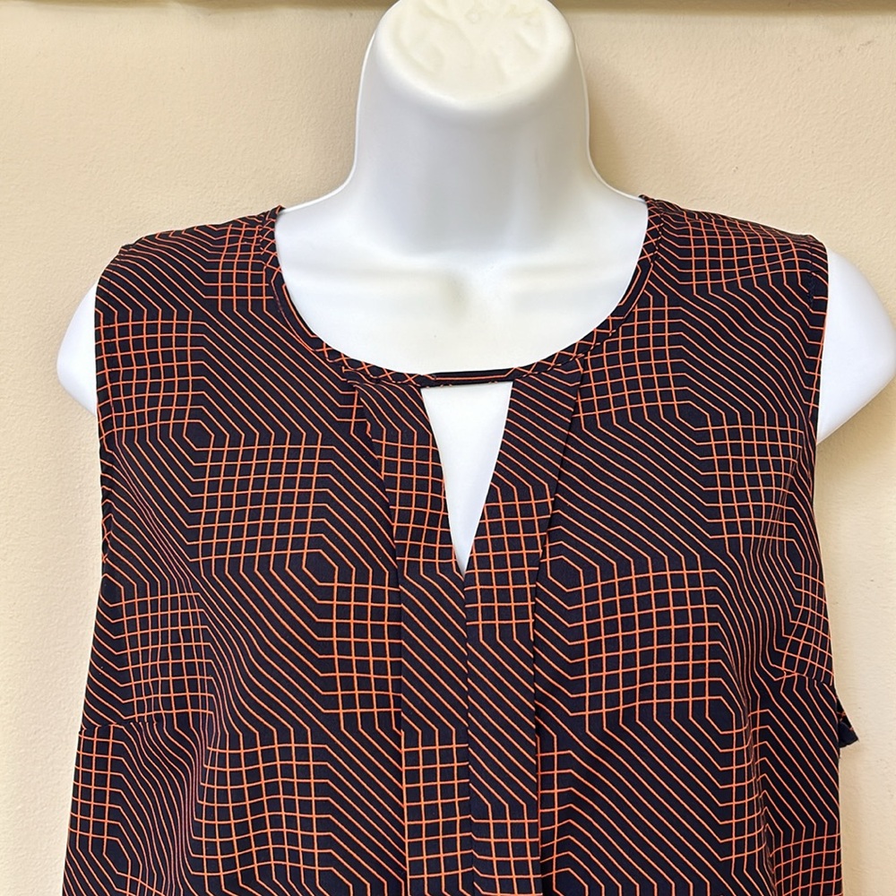 Merona Navy / Orange Geometric Pattern Sleeveless Blouse